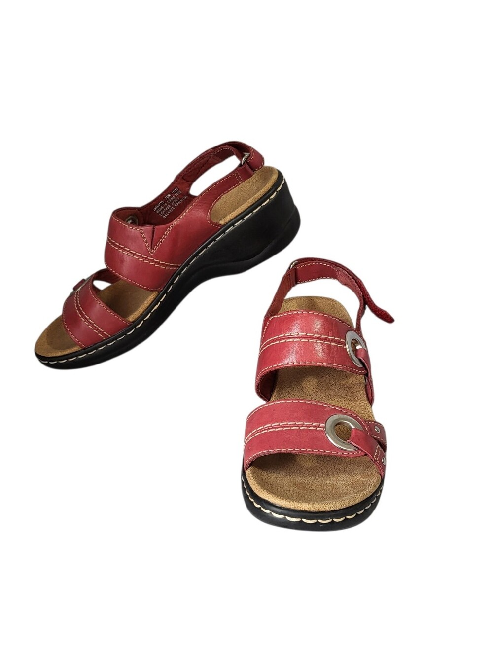 Clarks Lexi Mint Strappy Sandals Size 7.5 M Red Leather Open Toe Comfort Walking